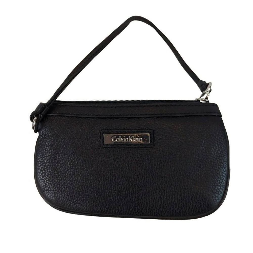 Calvin Klein Black Leather Wristlet Wallet Coin Purse - 6.5" L, 3.5" H, 1" D